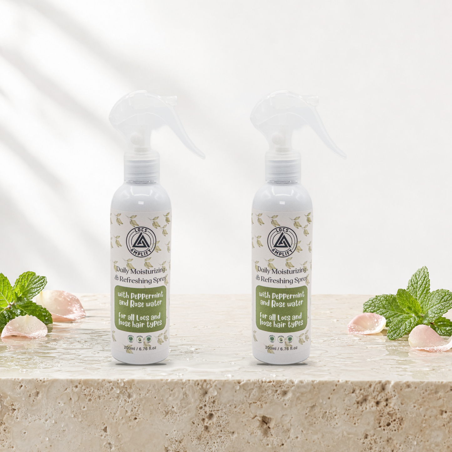 SPRAY BUNDLE DEAL - Locs Amplify Daily Moisturizing Refreshing Spray | For Locs, Dreadlocks, Braids &amp; Natural Hair | Peppermint • Rose Water • Lightweight Hydration | 200 ml each