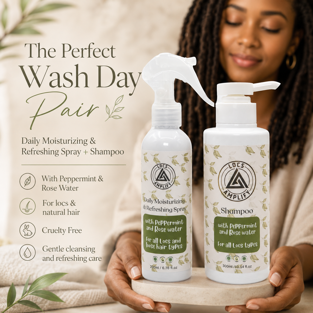 BUNDLE DEAL - Locs Amplify Clarifying Shampoo + Daily Refreshing Spray | For Locs, Dreadlocks, Braids; Natural Hair | Clarify • Hydrate • Lightweight | Bundle | 300 ml + 200 ml