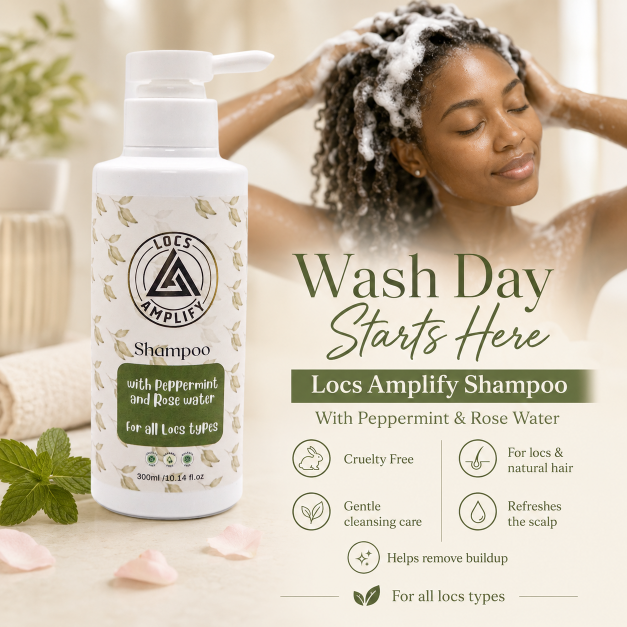 Locs Amplify Clarifying Shampoo | For Locs, Dreadlocks, Braids & Natural Hair | Vegan • Organic • Lightweight | 300 ml